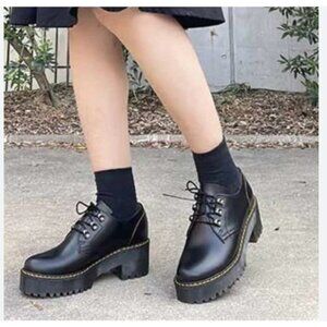 DR. MARTENS LEONA HEELED PLATFORM DERBY IN SMOOTH LEATHER MSRP $190